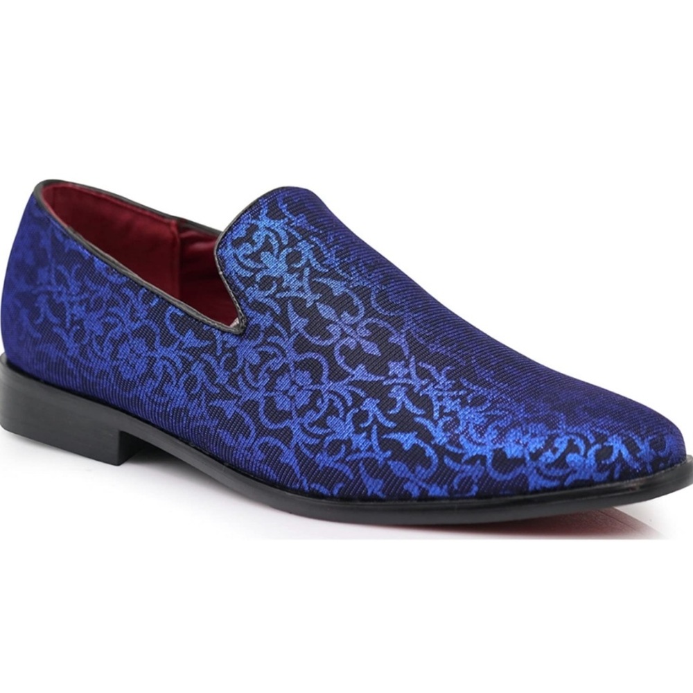 NEW! ENZO ROMEO MENS 10.5 BLUE PAISLEY DRESS SHOES LOAFERS FORMAL TUXEDO SLIP ON